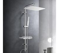 Görbach Stainless Steel Shower Column with Hydromassage, Rain Shower, Shelf and Adjustable Wall Holes, 35 x 25 cm