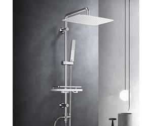 Görbach Stainless Steel Shower Column with Hydromassage, Rain Shower, Shelf and Adjustable Wall Holes, 35 x 25 cm