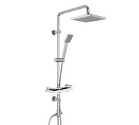 Görbach Stainless Steel Shower Column with Shelf Without Hydromassage Mixer Shower Rod, Rainfall Shower Set with Shower Head and Hand Shower in ABS 20 x 20 cm