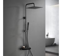 Görbach Stainless Steel Shower Column with Thermostatic Mixer Tap - Black Shower System, Tap, Shower Head, Hand Shower, Matte Black Finish (3030MB)