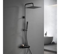 Görbach Stainless Steel Shower Column with Thermostatic Mixer Tap - Black Shower System, Tap, Shower Head, Hand Shower, Matte Black Finish (3030MB)