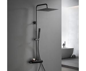 Görbach Stainless Steel Shower Column with Thermostatic Mixer Tap - Black Shower System, Tap, Shower Head, Hand Shower, Matte Black Finish (3030MB)