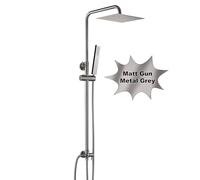 Görbach Stainless Steel Shower Column Without Tap, Rainfall Shower Set with Shower Head and Shower, Adjustable Wall Mount, Shower Rod, Square Shower Head 20 x 20 cm, Cane Grey