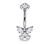 Goerhsjie F136 Titanium 14g 10/12/14mm Belly Button Rings Long Bar Butterfly Diamond Navel Piercing Jewelry Implant Grade for Healing, 10mm, 3/8in, Titanium, cubic zirconia