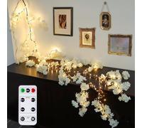 GOESWELL Wall Decor Twig Lights: White Cherry Blossom LED Tree Branch Lights with Remote and Timer for Wall - 4 Modes Vine Fairy Lights with 150 LED Decorations for Bedroom Christmas