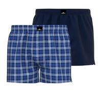 Götzburg Men's Boxer Shorts Pack of 2 - Poplin, Pure Cotton, Underwear Set, blue/white, L