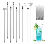 Goeveo 10Pcs Cocktail Sticks, Upgrade Stainless Steel Martini Picks,Reusable Metal Toothpick Cocktail Picks,Cocktail Accessories for Martini Olive Skewers Bar Barbecue Fruit Bloody Mary Drink
