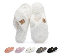 GOEWY Fluffy Open Toe Slippers Indoor Outdoor Memory Foam Cosy Cross Ligament Cute Soft Slippers Slippers Slippers Gifts for Women Mom Ladies, White, 6/7 UK