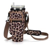 GOEWY Leopard Water Bottle Carrier Bag for Stanley 30oz Tumbler with Phone Pocket Water Bottle Holder with Strap Neoprene Water Bottle Pouch for Stanley Cup Accessories
