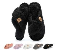 GOEWY Soft Women's Slippers with Memory Foam Slippers for Bedroom, Open Toe, Cross Strap, Non-Slip Sole for In/Out, Comfortable Trendy Slide as a Stylish Gift for Women, Mum, Wife, black, 9/9.5 UK