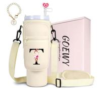 GOEWY Water Bottle Carrier Bag for Stanley 40 oz Tumbler with Handle Neoprene Water Bottle Holder Pouch Stanley Cup Accessories Gift Set with 1 Straw Cover & 1 Letter Charm T