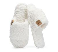 GOEWY Women's Slippers with Memory Foam - Cuddly Open Heel Slippers, Non-Slip Sole for Indoor/Outdoor Super Soft Fuzzy Slip-On Slippers as a Gift for Women and Mothers, White, 6/7 UK