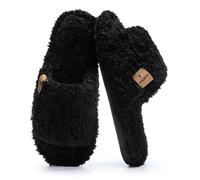 GOEWY Women's Slippers with Memory Foam - Cuddly Open Heel Slippers, Non-Slip Sole for Indoor/Outdoor Super Soft Fuzzy Slip-On Slippers as a Gift for Women and Mothers, black, 9/9.5 UK