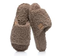GOEWY Women's Slippers with Memory Foam - Cuddly Open Heel Slippers, Non-Slip Sole for Indoor/Outdoor Super Soft Fuzzy Slip-On Slippers as a Gift for Women, brown, 8 UK