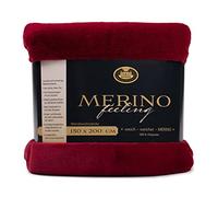 Gözze - Cosy Blanket, Merino Feel, Reversible, Heavy Weight 600 g/m², 150 x 200 cm - Crimson