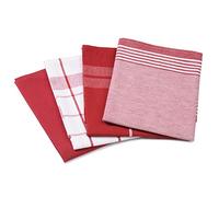 Gözze - Set of 4 Tea Towels, 100% Jacquard Cotton, High Weight Material (200 g/m²), 50 x 70 cm - Red