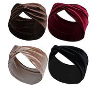 gofidin 4 Pack Velvet Turban Head Band for Women Girls, Wide Hair Accessories Soft Elastic Headwear Yoga Sport Makeup Hairband for Outdoor Activities