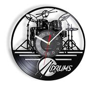 gofidin Acrylic Vinyl Record Wall Clock,Black Creative Clock Wall Decor,Drum Kit Musical Instrument Modeling Wall Hanging Clock Home Decoration