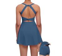 gofiep Womens Tennis Golf Dress with Open-Back Waistband Shorts Pockets Workout Athletic Dresses