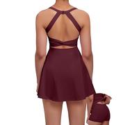 gofiep Womens Tennis Golf Dress with Open-Back Waistband Shorts Pockets Workout Athletic Dresses