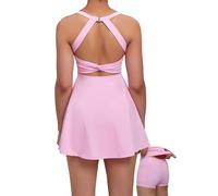 gofiep Womens Tennis Golf Dress with Open-Back Waistband Shorts Pockets Workout Athletic Dresses