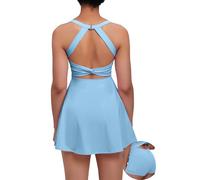 gofiep Womens Tennis Golf Dress with Open-Back Waistband Shorts Pockets Workout Athletic Dresses, Alice Blue/Eazy Peazy, S