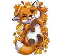 Gofission 11ct Stamped Cross Stitch Kits for Adults Beginners, Animal Fox and Maple Leaf DIY Pre Printed Cross Stitch Embroidery Set with Accessories Wall Decor 48x65cm (Animal Fox)
