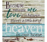 Gofission 11ct Stamped Cross Stitch Kits for Adults Beginners, Because Someone We Love Heaven DIY Pre Printed Cross Stitch Embroidery Set with Accessories Wall Decor 36x36cm (Word)
