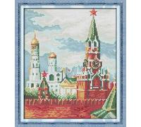 Gofission 11ct Stamped Cross Stitch Kits for Adults Beginners, Building Moscow Kremlin DIY Pre Printed Cross Stitch Embroidery Set with Accessories Wall Decor 33x37cm (Moscow)