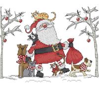 Gofission 11ct Stamped Cross Stitch Kits for Adults Beginners, Christmas Cats Dog Tree DIY Pre Printed Cross Stitch Embroidery Set with Accessories Wall Decor 37x27cm (Santa Claus)