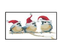 Gofission 11ct Stamped Cross Stitch Kits for Adults Beginners, Christmas Chubby Birds Cute Winter Blue Tit DIY Pre Printed Cross Stitch Embroidery Set with Accessories Wall Decor 35x50cm (Birds)