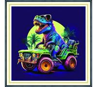 Gofission 11ct Stamped Cross Stitch Kits for Adults Beginners, Dinosaur Riding DIY Pre Printed Cross Stitch Embroidery Set with Accessories Wall Decor 36x36cm (Dinosaur)