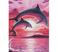 Gofission 11ct Stamped Cross Stitch Kits for Adults Beginners, Dolphin in The Sunset DIY Pre Printed Cross Stitch Embroidery Set with Accessories Wall Decor 40x50cm