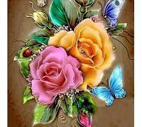 Gofission 11ct Stamped Cross Stitch Kits for Adults Beginners, Flowers and Butterfly DIY Pre Printed Cross Stitch Embroidery Set with Accessories Wall Decor 36x36cm (Rose)