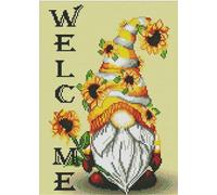 Gofission 11ct Stamped Cross Stitch Kits for Adults Beginners, Gnome and Sunflower DIY Pre Printed Cross Stitch Embroidery Set with Accessories Wall Decor 30x40cm (Welcome)