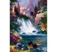 Gofission 11ct Stamped Cross Stitch Kits for Adults Beginners, Mountain Waterfall Landscape DIY Pre Printed Cross Stitch Embroidery Set with Accessories Wall Decor 30x40cm (Waterfalls)