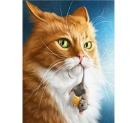 Gofission 11ct Stamped Cross Stitch Kits for Adults Beginners, Orange Cat with Mouse and Cheese DIY Pre Printed Cross Stitch Embroidery Set with Accessories Wall Decor 40x50cm (Cat)