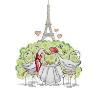 Gofission 11ct Stamped Cross Stitch Kits for Adults Beginners, Paris Eiffel Tower Duck Couple Kiss DIY Pre Printed Cross Stitch Embroidery Set with Accessories Wall Decor 21x26cm (Romantic)