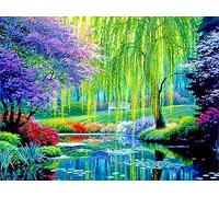 Gofission 11ct Stamped Cross Stitch Kits for Adults Beginners, Scenery Willows and Rivers DIY Pre Printed Cross Stitch Embroidery Set with Accessories Wall Decor 36x46cm (Willows)