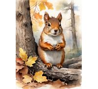 Gofission 11ct Stamped Cross Stitch Kits for Adults Beginners, Squirrel Under The Tree DIY Pre Printed Cross Stitch Embroidery Set with Accessories Wall Decor 40x50cm (Squirrel)