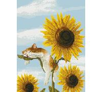 Gofission 11ct Stamped Cross Stitch Kits for Adults Beginners, Sunflower and Cat DIY Pre Printed Cross Stitch Embroidery Set with Accessories Wall Decor 38x48cm (Sunflower)