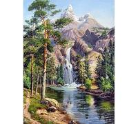 Gofission 11ct Stamped Cross Stitch Kits for Adults Beginners, Whimsical Nature Scenery DIY Pre Printed Cross Stitch Embroidery Set with Accessories Wall Decor 30x40cm (Waterfall)