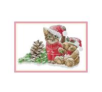 Gofission 14ct Stamped Cross Stitch Kits for Adults Beginners, Christmas Cat and Bear DIY Pre Printed Cross Stitch Embroidery Set with Accessories Wall Decor 42x30cm (Christmas)
