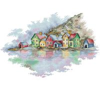 Gofission 14ct Stamped Cross Stitch Kits for Adults Beginners, Colorful Countryside DIY Pre Printed Cross Stitch Embroidery Set with Accessories Wall Decor 37x27cm (Countryside)