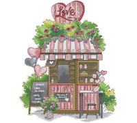 Gofission 14ct Stamped Cross Stitch Kits for Adults Beginners, Love Bakery Sweet Shop DIY Pre Printed Cross Stitch Embroidery Set with Accessories Wall Decor 32x38cm (Shop)