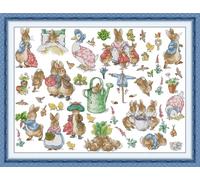 Gofission 14ct Stamped Cross Stitch Kits for Adults Beginners, Peter Rabbit Garden DIY Pre Printed Cross Stitch Embroidery Set with Accessories Wall Decor 63x48cm (Garden)
