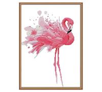 Gofission 14ct Stamped Cross Stitch Kits for Adults Beginners, Pink Flamingo DIY Pre Printed Cross Stitch Embroidery Set with Accessories Wall Decor 34x44cm (Flamingo)
