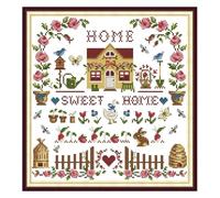 Gofission 14ct Stamped Cross Stitch Kits for Adults Beginners, Sweet Home DIY Pre Printed Cross Stitch Embroidery Set with Accessories Wall Decor 31x31cm (Home)