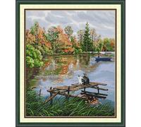 Gofission 14ct Stamped Cross Stitch Kits for Adults Beginners, Two Kittens by The River DIY Pre Printed Cross Stitch Embroidery Set with Accessories Wall Decor 51x59cm (River)
