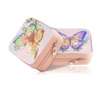 Gofission 2 Pcs Diamond Painting Jewelry Box Kits, DIY Sparkle Art Craft with Waterproof PU Leather Storage Case, Diamond Art Accessories Kit for Adults Beginners (Purple)